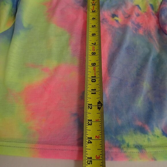 Shein Curve Tie Dye Crop Top Women Size 1XL US 14 Neon Blue Pink Short Sleeve - Picture 7 of 9